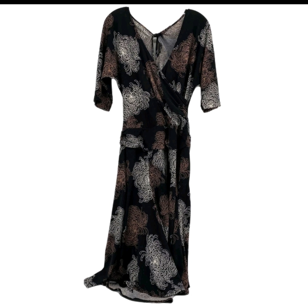 BCBGMaxAzria Floral Wrap Maxi Dress S Black and Brown V Neck